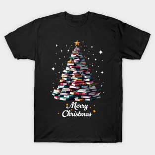 Merry Christmas Library Cute Book Tree Book Lover Librarian T-Shirt